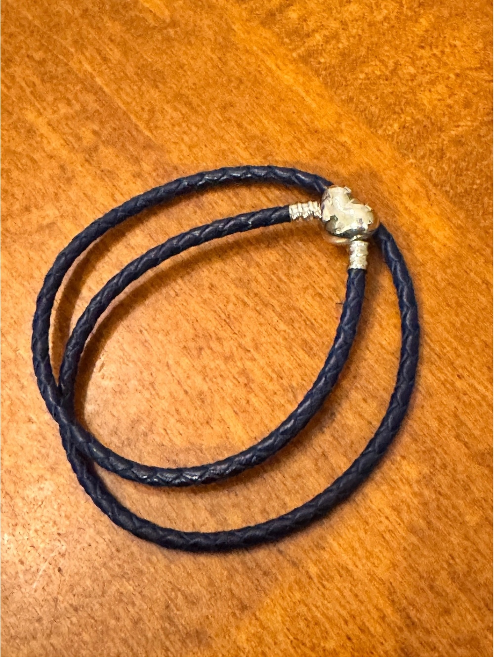Navy Blue Braided Leather Wrap Bracelet with Silver Heart Clasp 639